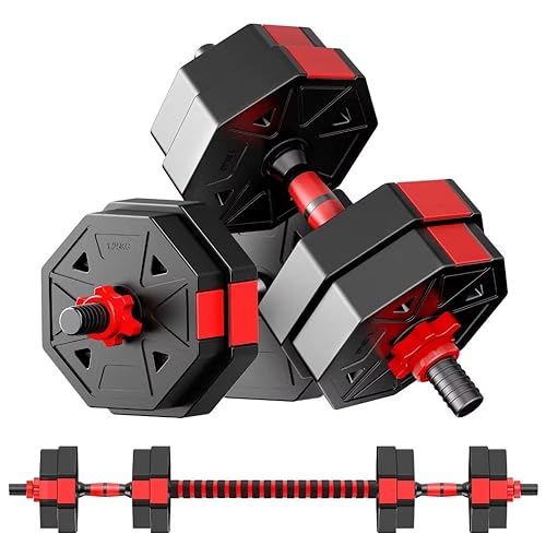 Weights - Dumbbells - Set Of 2, Adjustable Free Weight Workout 20/30/40/60/80lbs Pair With Connector, 3 In1 Set Used As Barbell, Push Up Stand, Fitness Exercises For Home Gym Men/Women Non-Rolling