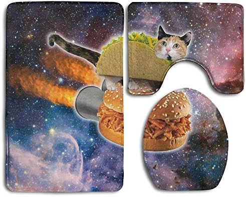 QDXY Hamburger Galaxy Cat Bathroom Accessories Bath Rug Sets 3 Piece Bathroom Non-Slip Floor Mats Pedestal Rug + Lid Toilet Cover + Bath Mat