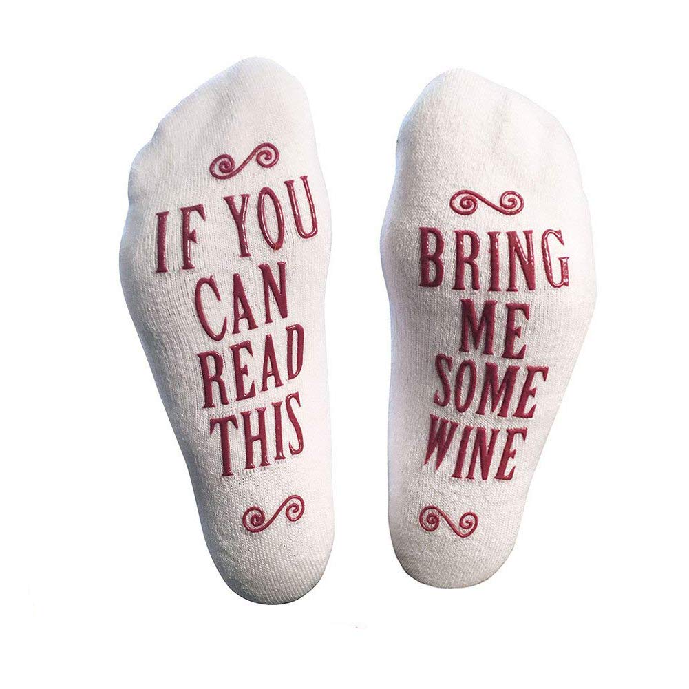 If You Can Read This Socks - If You Can Read This Bring Me Some Wine Funny Stockings Saying Knitting Word Combed Cotton Crew Wine for Men Women Birthdays, White Elephant, Mother or Father Gift, husba