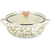 Enamel Stock Pot with Lid, Floral Retro Cooking Pot for Stove Non Stick Soup Pot, Induction Pasta Pot, All Stove Compatible (