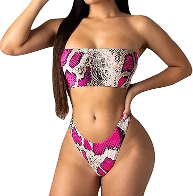 snake print bandeau bikini