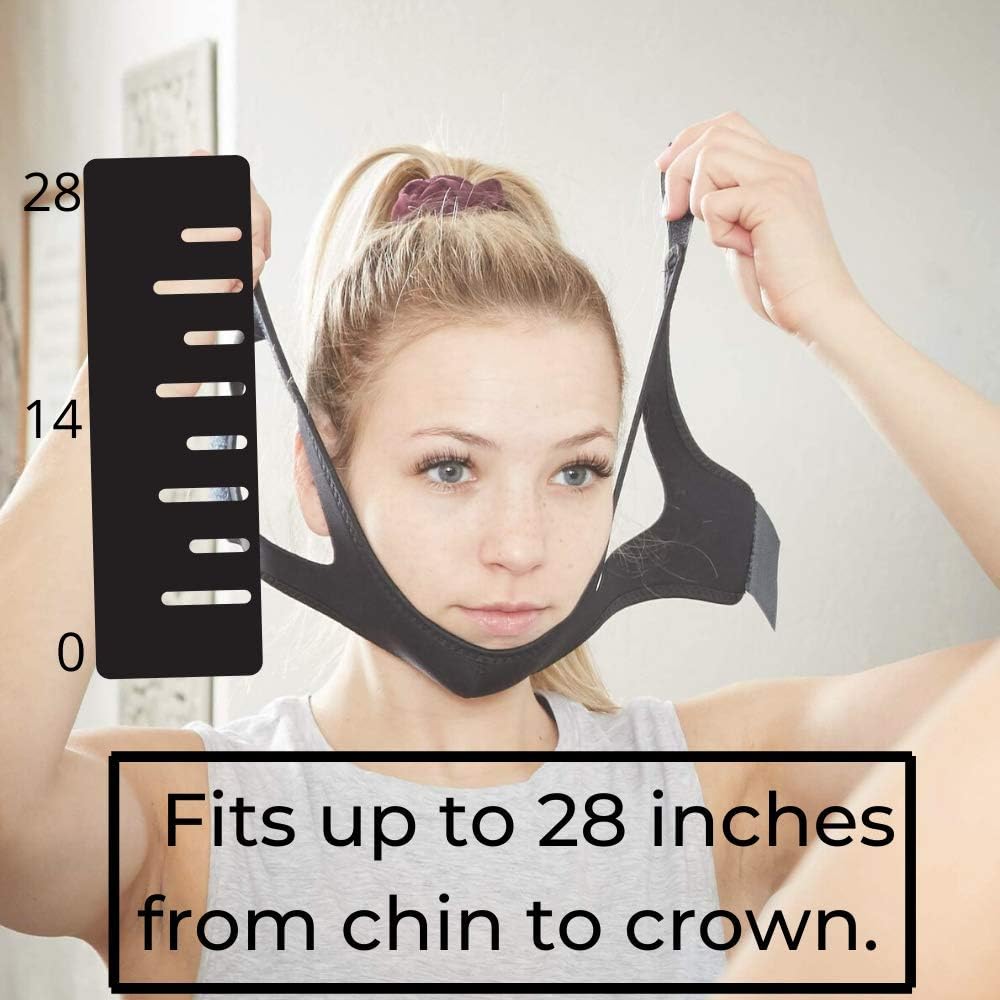 Sleep Mask Chin Strap - Women/Men Sleeping Snoring Solution - Head Bands Anti Snore Aid - Adjustable/Flexible Natural Health Headband - Natural Remedies Sleeping Relief - Black Breathing Headband: Health & Personal Care