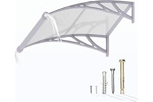 GUANSU-CN Window Awning Door Canopy 32"x40", Awnings for Doors Polycarbonate Cover Patio Door Awning UV Rain Snow Sunlight Protection Hollow Sheet with Separate Drainage Sink, Gray Bracket & Transparent Board