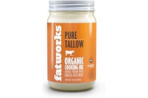 Fatworks Organic Grass-Fed Beef Tallow, Certified Organic Non-Gmo Pasture-Raised Beef Tallow, sourced from several small family ranchers, KETO friendly, exclusive to Fatworks, 14 oz.