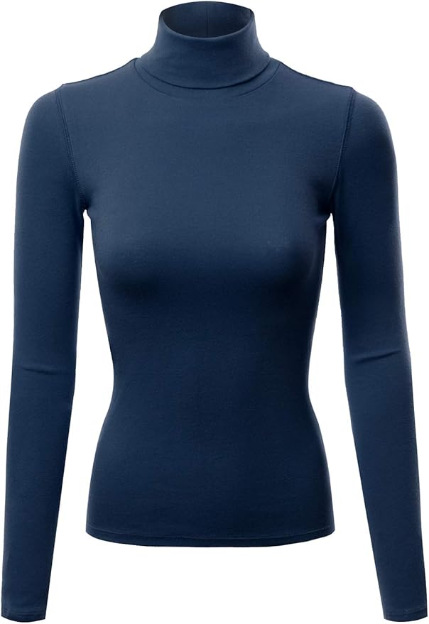 FPT Womens Basic Cotton Spandex Ribbed Long Sleeve Turtleneck Top ECLIPSE SMALL at Amazon Women 