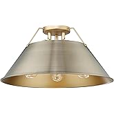 Golden Lighting Yep Orwell 3-Light Flush Mount in Brushed Champagne Brass and Aged Brass Shade