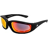 Birdz Eyewear Oriole SS Padded Motorcycle Riding Sunglasses for Men or Women Anti Fog ANSI Z78.1+ Black Frame w/Red Mirror Lens