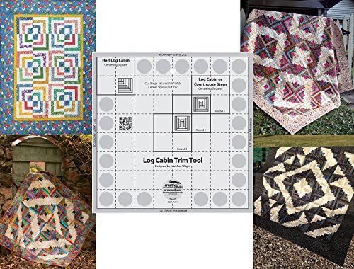 Bundle of Creative Grids Log Cabin Trim Tool for 8" Finished Blocks Quilt Ruler (CGRJAW1) and Four (4) Log Cabin Patterns by Cut Loose Press