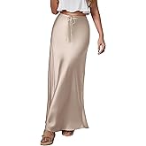 Womens Summer Fall Long Satin Skirt Elegant Wedding Cocktail Party Flowy A Line Silk Skirts
