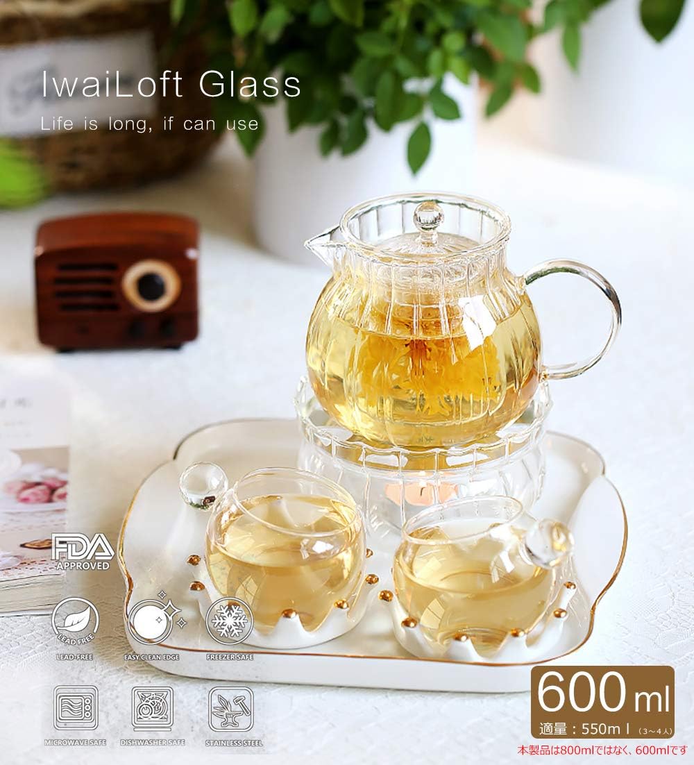 Amazon Iwailoft 癒し 耐熱ガラス ティーポット 茶こし付き ガラス 急須 保温 キャンドルウォーマー ティーウォーマン セット ティーフォーツー ガラス製ポット 紅茶 フルーツティー リーフティー 花茶 工芸茶 ハーフティー に 直火可 Il Set1925 筋入ティーポットと筋