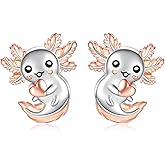 Sterling Silver Animal Stud Earrings: Hypoallergenic Cow Bee Axolotl Fox Penguin Cat Bat Bunny Elephant Panda Pig Earrings Cute Jewelry Gifts for Women