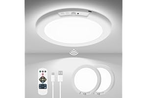 wowatt 2Pcs Battery Operated Ceiling Lights Rechargeable Motion Sensor Light Indoor Wireless Shower Light with Remote 3000K 4500K 6500K 7.48in Dimmable Timing Motion Activated Lamp for Closet Shower