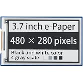 waveshare 3.7inch E-Paper E-Ink Display HAT Compatible with Raspberry Pi4B/3B+/3B/2B/B+/A+/Zero/Zero W/WH/Zero 2W 480&times;280 Pixels Black/White 4 Grey Scales SPI Interface Supports Partial Refresh