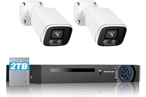 Douevo PoE Security Camera System, 8CH H.265+ 3K Lite Wired Security Camera System with 2 x 4MP CCTV IP66 Cameras with Night Vision for Outdoor Use, 2 TB Hard Drive, Remote Access