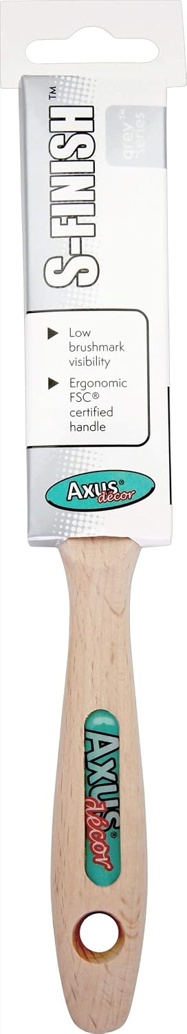 Axus Decor S-Finish Paint Brush (Grey Color), 1"/25mm, for All Paints Synthetic Filaments, Birchwood Handles