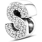 PARCOM Letter Charms Fits Pandora Bracelets S925 Sterling Silver Initial Charms for Bracelets Alphabet A-Z Letters Bead Bracelets Necklace Pendent with Cubic Zirconia for Women Birthday Ceremony DIY Jewelry
