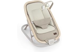 IKOMZY Noah 2-in-1 Baby Bouncer Seat, Portable Baby Rocker Chair for Infants 0-9 Months, One-Hand Recline, Newborn Cushion, Plush Toys, Oat Beige