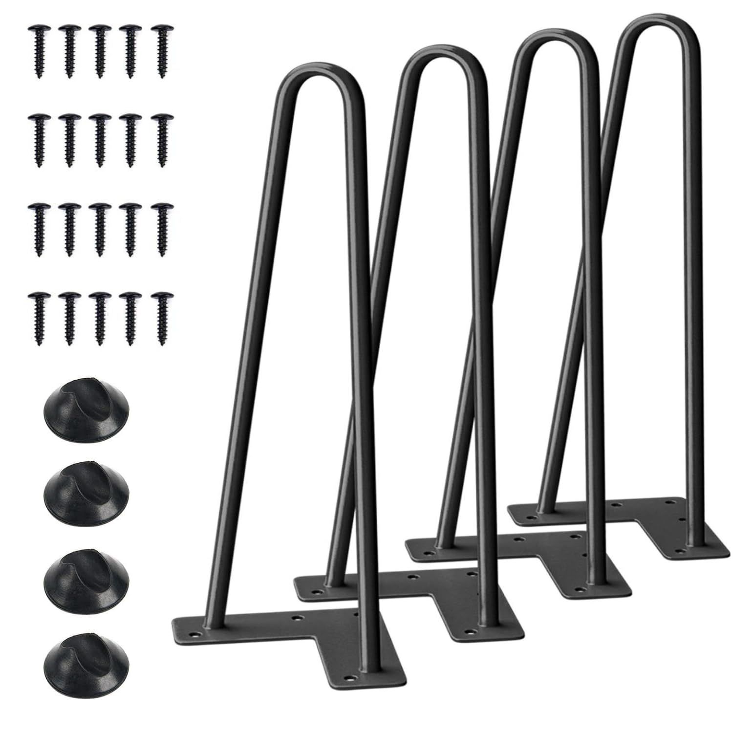 wyewye 16 Inch Hairpin Leg set, 2 Rod Black Metal Hairpin legs - DIY Modern Mid-Century Bench & Chair Legs - Furniture Legs 40cm
