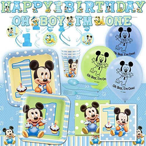 Deluxe Disney Baby Mickey Mouse 1st Birthday Party Pack Decoration Kit For 16