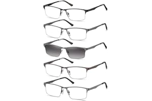 EYECEDAR 5-Pack Reading Glasses for Men Rectangular Metal Half-Frame Spring Hinges with Sun Readers Glasses Mens Readers 2.0