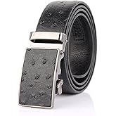 SIMU Men's Ostrich Skin Embossed Pattern Automatic Buckle Genuine Cow Leather Belts Ratchet Belt 35mm Wide 5 Color