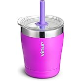 VINUR Kids Tumbler with Lid and Straw | 9 oz Stainless Steel Vacuum Insulated Tumbler for Girl, Spill-Proof Water Cup for Travel(Hot Pink)