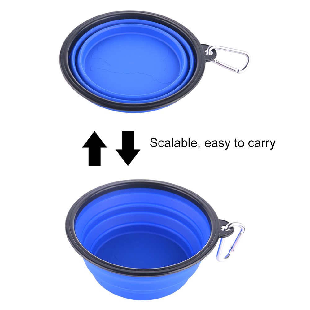 Guardians Collapsible Dog Bowls,Silicone Portable Foldable Water Bowls with Carabiner Clip for Travel (34oz-Blue&Red)