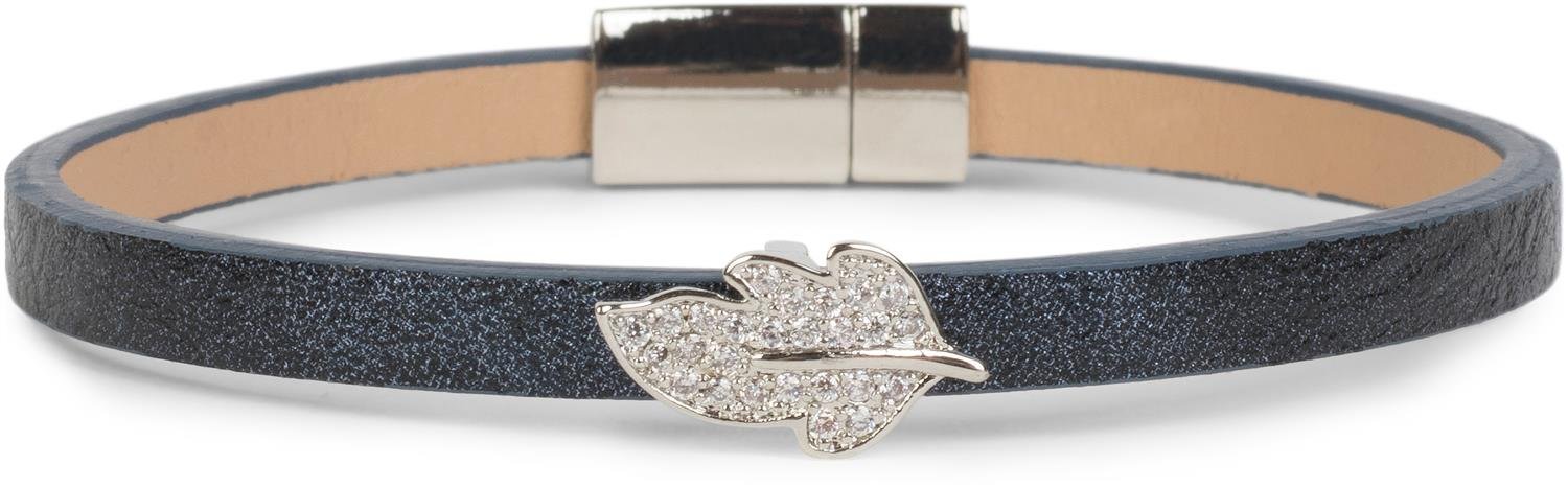 styleBREAKER bracelet with small leaf decorative element and rhinestone, magnetic closure, wrap bracelet, ladies 05040109, color:Midnight-Blue/Dark Blue