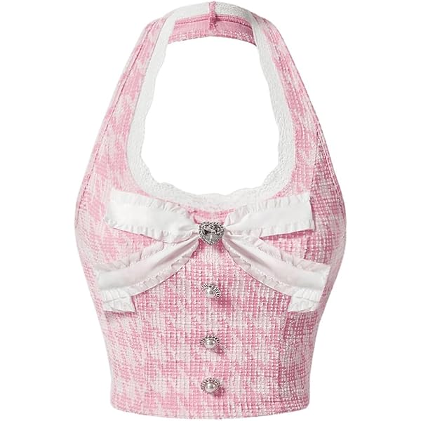 MakeMeChic Women's Polka Dots Pearl Lace Tie Shoulder Camisole