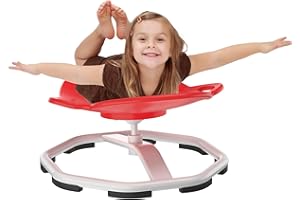 VOD VISUAL Spinning Chair with Handle, Sensory Swivel Chair for Autistic Kids, Spinning Seat with Sturdy Non-Slip Metal Base for Toddler & Children, Sit and Spin Training Body Coordination (Red)