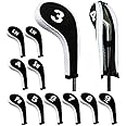 DBYAN 12pcs/Set Number Print Golf Hybrid Club Iron Head Covers with Zipper Long Neck Wedge Headcovers Set for All Irons Titleist, Callaway, Ping, Taylormade, Cobra, Nike