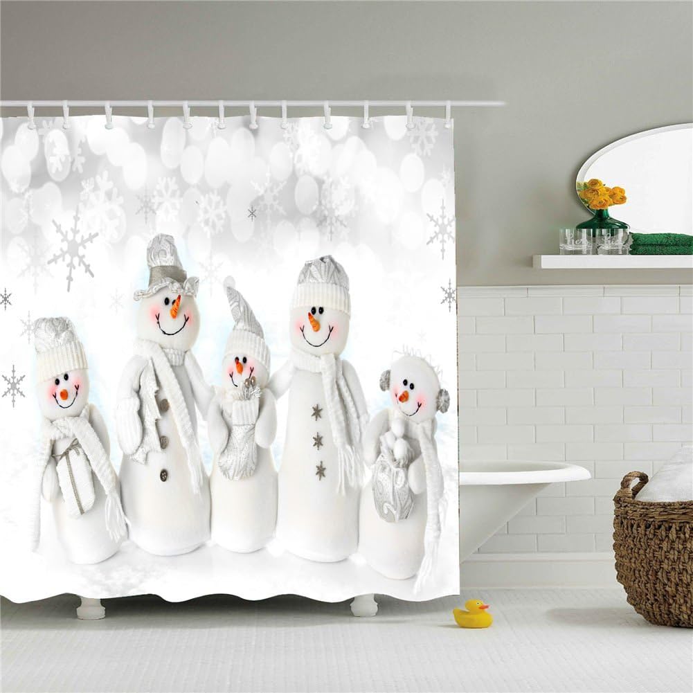 Christmas Snowman Decor Bathroom Sets with Shower Curtain Accessories Mildew Resistant Waterproof/Water-Repellent and Antibacterial 72 by 72 Inch