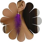 Ximdble Vintage Natural Feather Dangle Earrings Feather Drop Earrings Feather Dangle Hook Earrings Exaggerated Feather Earrings Jewelry for Women