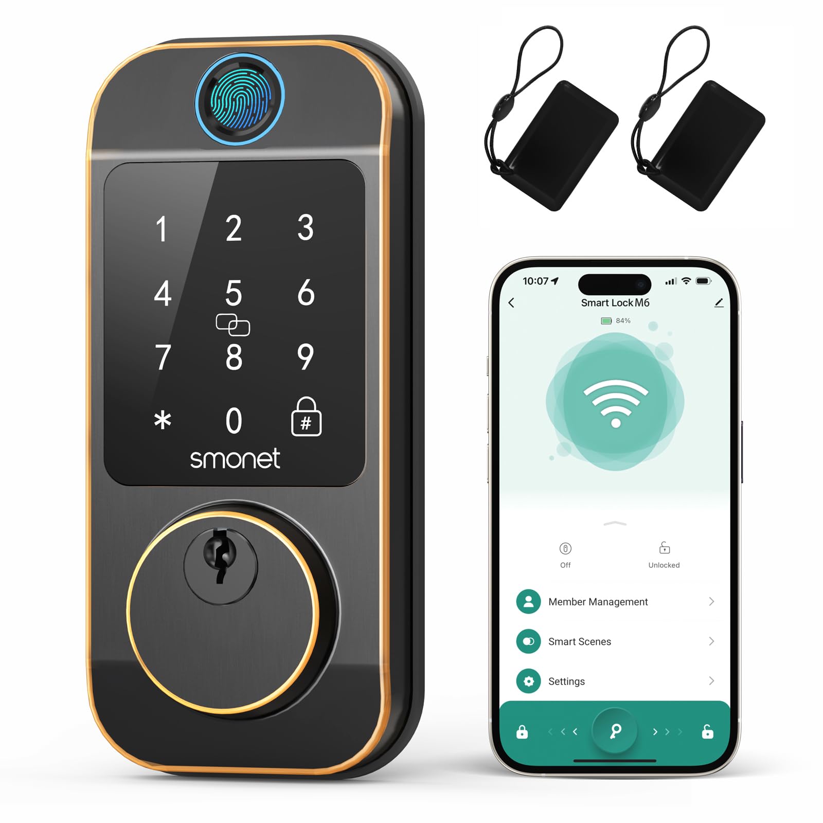 Photo 1 of Smart Lock WiFi Fingerprint Deadbolt: SMONET Keyless Entry Front Door Locks, 10-in-1 Bluetooth Deadbolt with APP Remote Control, Touchscreen Keypad Digital Deadbolt with Auto Lock Alexa Code Fobs, ORB