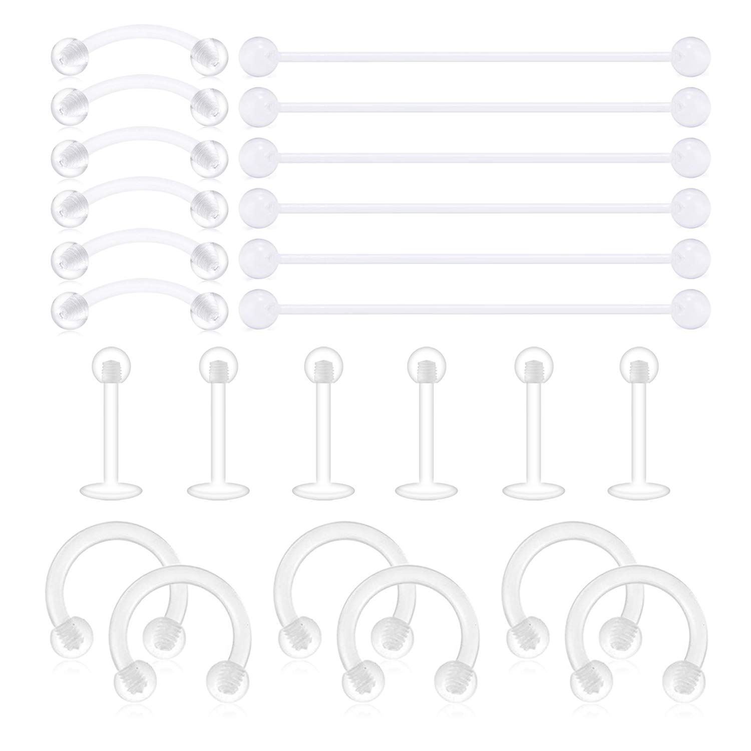 incaton Clear Cartilage Earring Retainer Piercing 24PCS Flexible Acrylic Helix Hoop Bioflex Nose Lip Stud Eyebrow Tragus Septum Horseshoe Rings Piercing Jewellery
