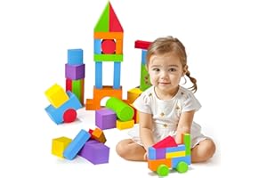 Pairez Toys Large Building Blocks for Toddlers 2-3, Big Foam Building Blocks, Baby Bath Toys, Soft Stacking Blocks Set, Montessori & Sensory Learning Toys for 18+ Month Old Boys & Girls (36PCS)
