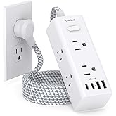 Power Strip Surge Protector - One Beat 6 Widely Outlets with 4 USB Ports (2 USB C), 5 Ft Extension Cord Flat Plug, Wall Mount