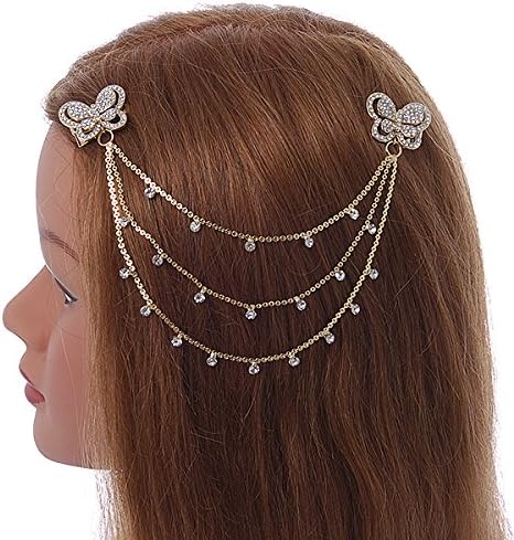 Bridal/Wedding/Prom Double Butterfly Clear Crystal Hair Beak Clip/Concord Clip In Gold Tone, white / ivory, gold - Image 3