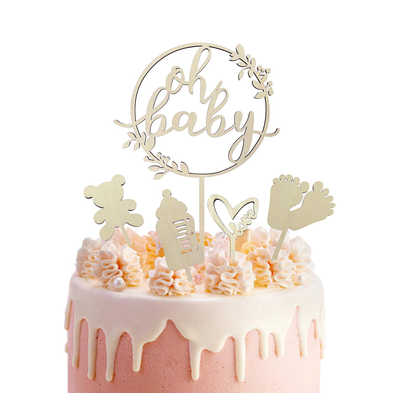 5 Piece Wooden Cake Toppers - Baby Shower & Gender Reveal Decorations