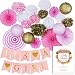 Junibel Premium Baby Shower Decorations for Girl Bundle & Large Its a Girl Pre-Strung Banner, Pink and Gold Decoration Set + Free Printable Games Ebook