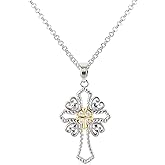 NEKOL Vintage Hollow Cross Necklace for Men Women Gothic Gold Silver Cross Pendant Necklace 14K White Gold Plated Textured Cross Charm Necklace Adjustable Chain Trendy Religious Jewelry Gift