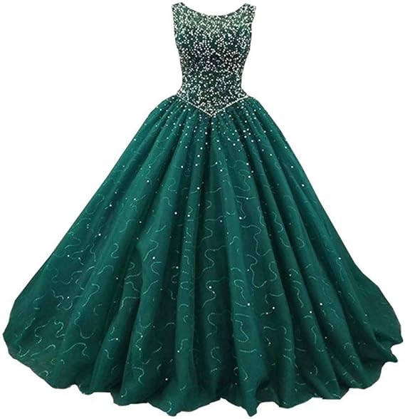 Pearls Beaded Glitter Tulle Quinceanera Prom Dresses 2021