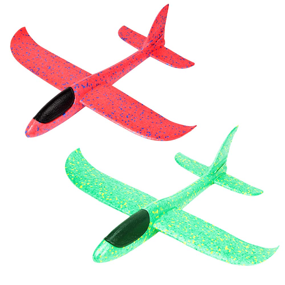 Future 2 Pieces 15 Inch Polystyrene Aeroplane Children's Outdoor Throw Glider Foam Toy Red Green Gift for Boys and Girls