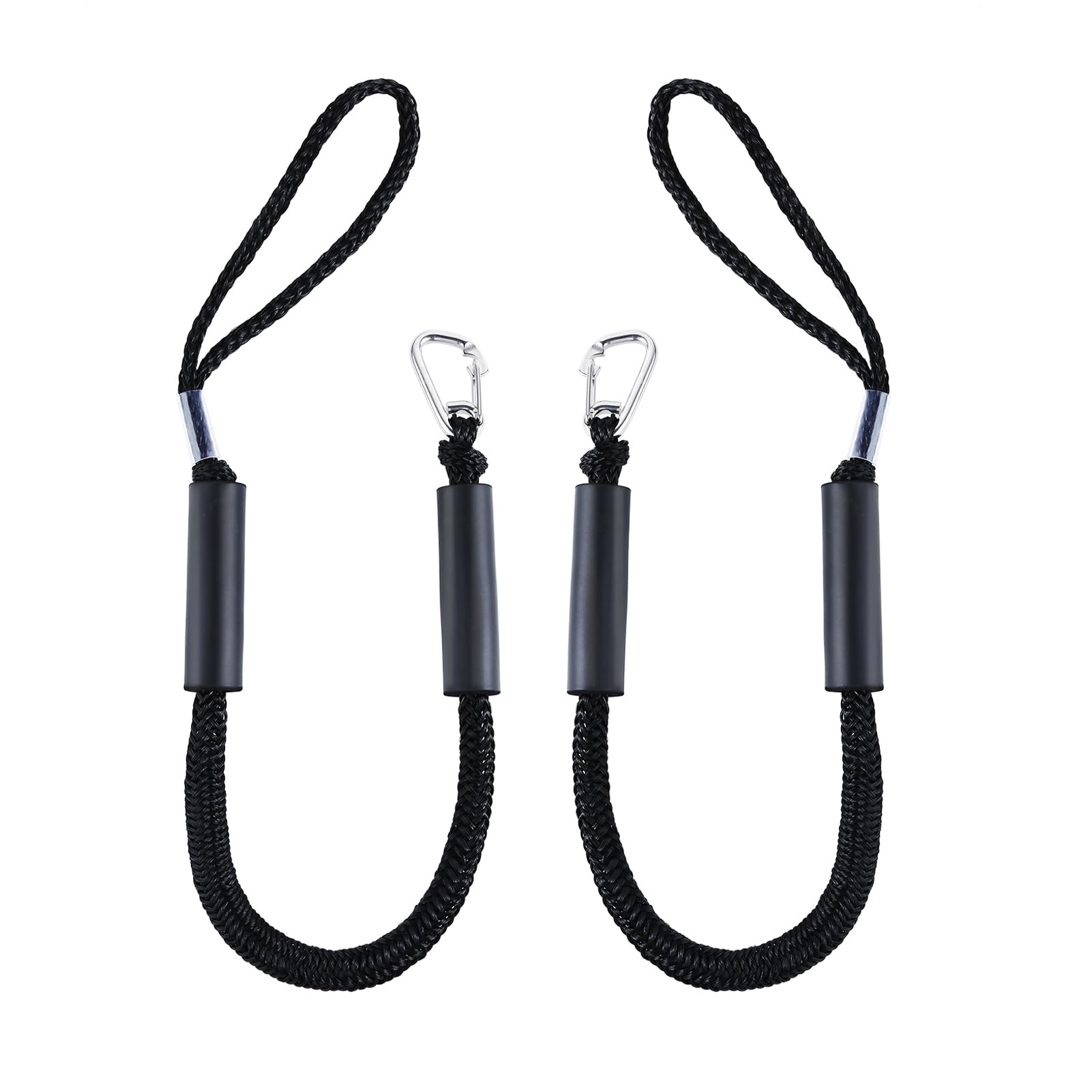 Photo 1 of 2 PK Bungee Dock Lines for Boats 2FT with 316 Stainless Clip Boat Accessories Marine Grade Boat Rope Boating Accessories Boat Dock Lines Jet Ski or PWC Mooring Boat Lines & Dock Ties (Black, 3 FT)