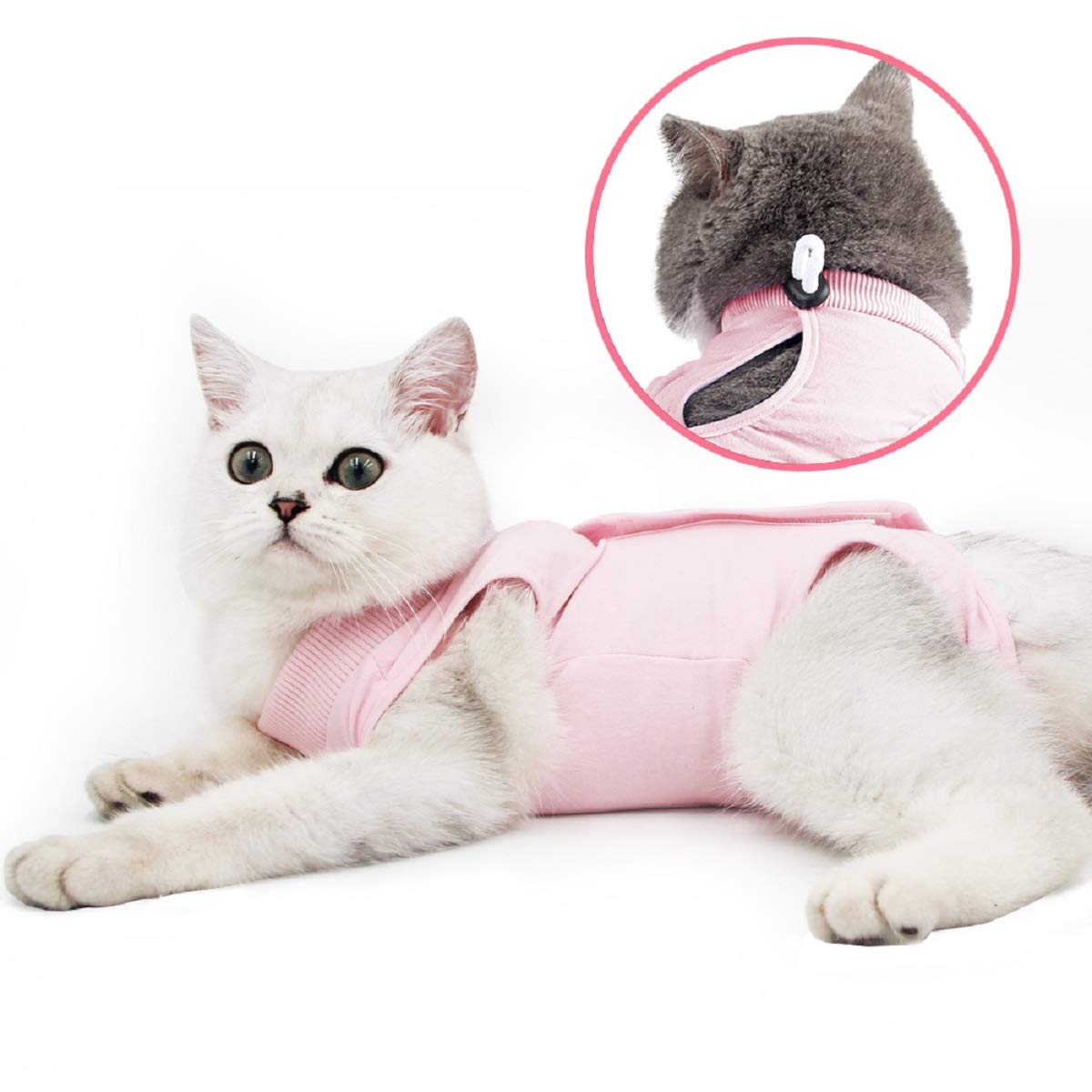 oUUoNNo Cat Professional Recovery Suit for Abdominal Wounds or Skin Diseases, After Surgery Wear, Pajama Suit, E-Collar Alternative for Cats and Dogs (M,Pink)