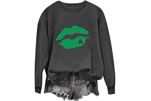 Olivcker St Patricks Day Shirt Women Long Sleeve Tops Clover Print Crewneck Sweatshirts Shamrock Graphic Tees Holiday Tshirt