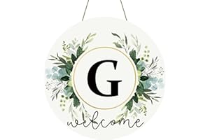 YUNKKIN Monogram Letter G Wreaths for Front Door Wreath Wooden Welcome Sign for Front Door Decor Floral Family Last Name Initial House Warming Spring Summer Porch Rustic Wall Home Kitchen Boho Decorations