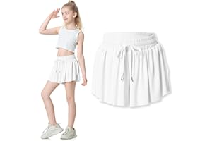 ELEVEN'S KINGDOM Two Inches Extended Butterfly Shorts Girls Flowy Shorts, 2-in-1 Youth Girls Athletic for Fitness, Running, Sports