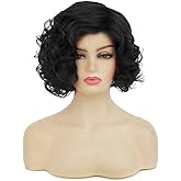 Baruisi Short Curly Black Wigs for Women Synthetic Natural Wavy Costume Cosplay Party Wig,Black