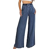 Sidefeel Women's Drawstring Wide Leg Jeans High Waisted Loose Fit Denim Pants
